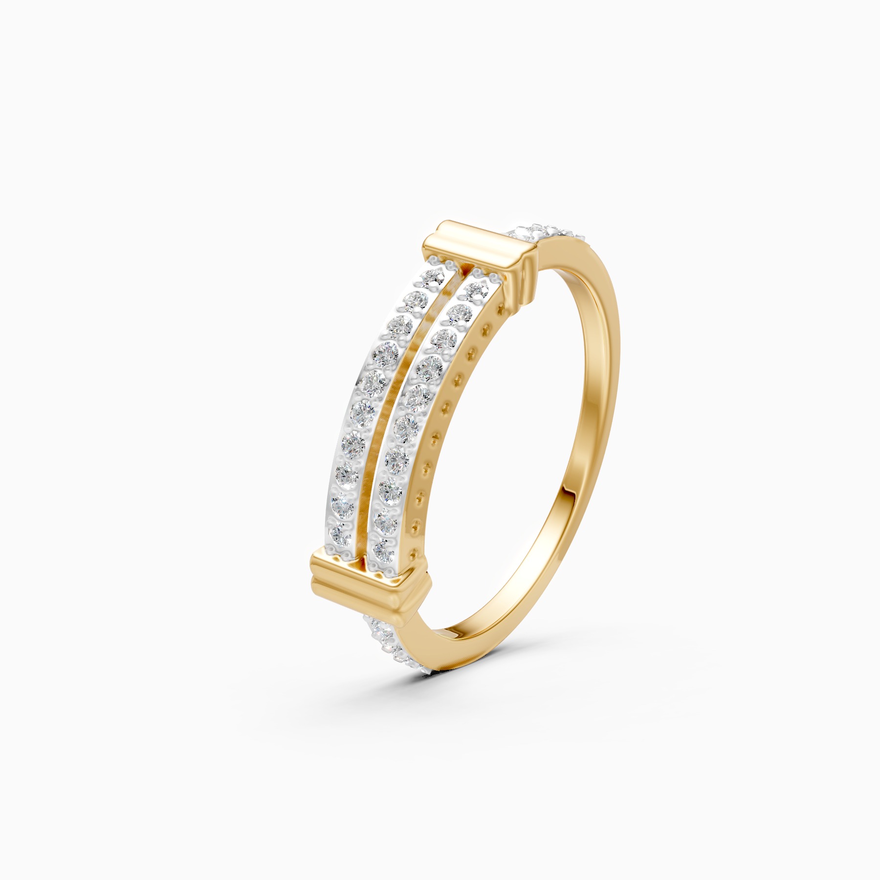 Double Row Bar Round-Cut Lab Diamond Ring